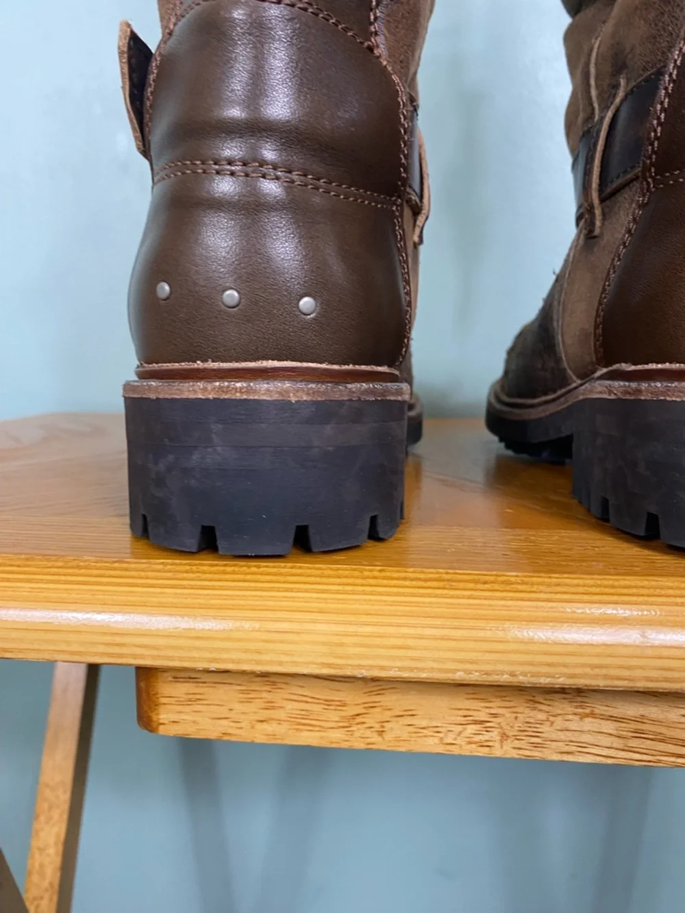 Free People We The Free Charlie Shearling Boots Brown Leather Buckle‎ Size 9